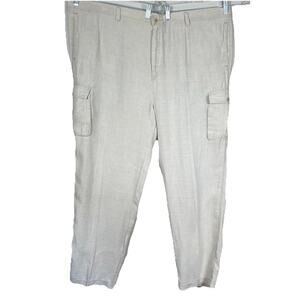 Tommy Bahama 100% Linen Pants Men 2XL (46X33) Beige Cargo Drawstring Relax Beach